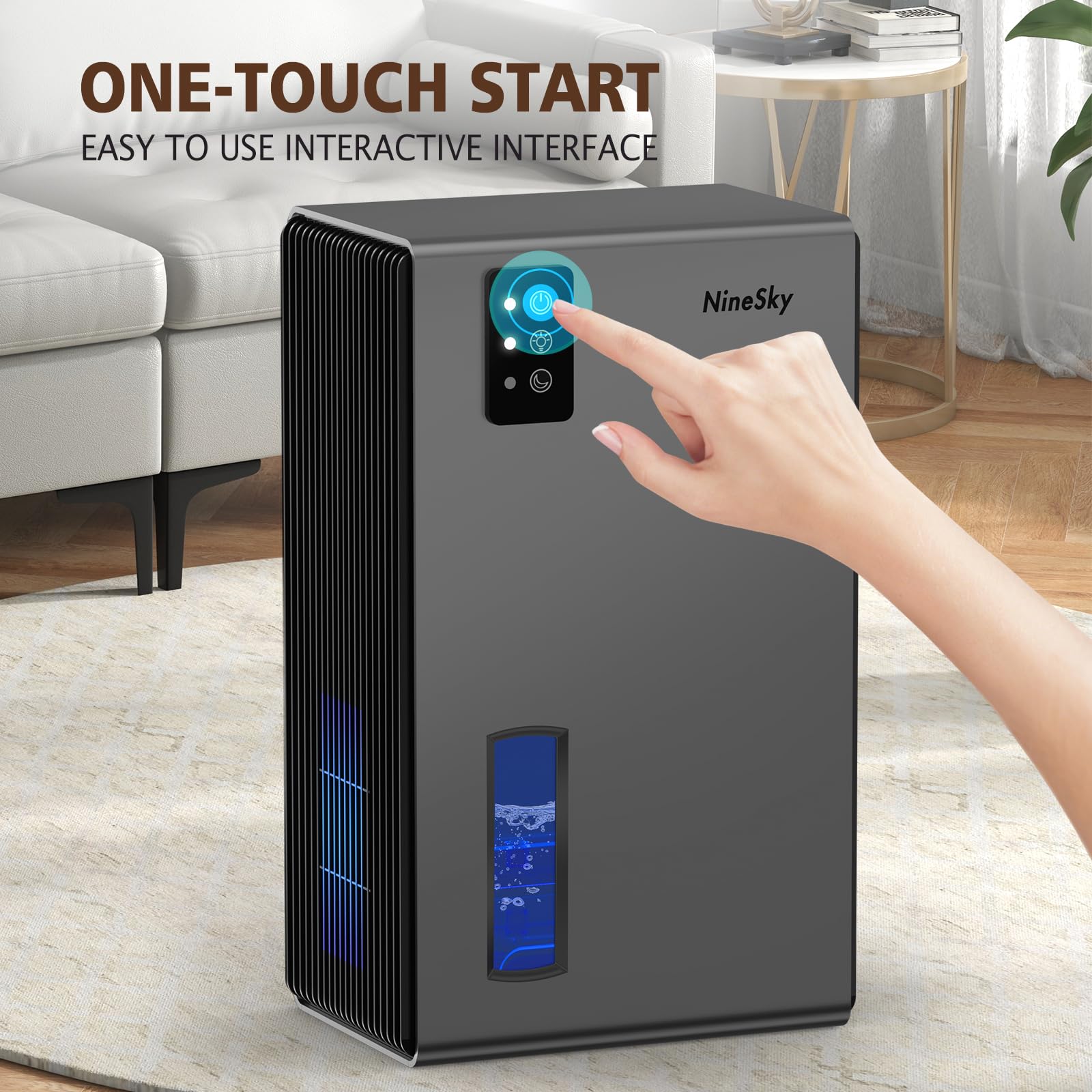 NineSky dehumidifier front controls are easy to access.