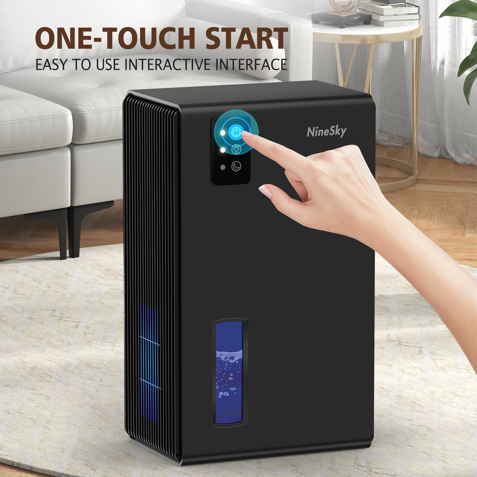 NineSky dehumidifier operates quietly in living rooms and bedrooms.
