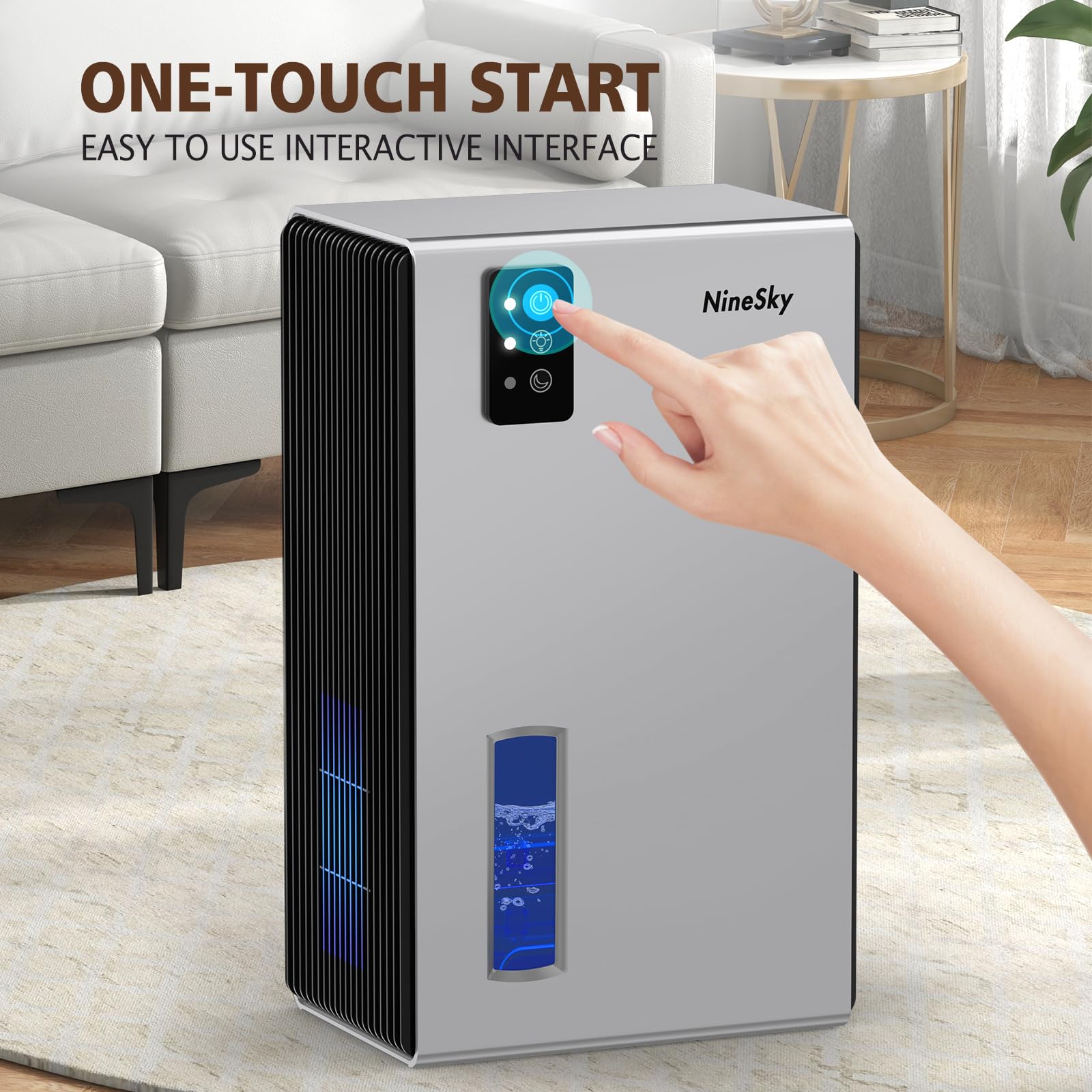 NineSky dehumidifier suitable for bedrooms, bathrooms, basements and more.