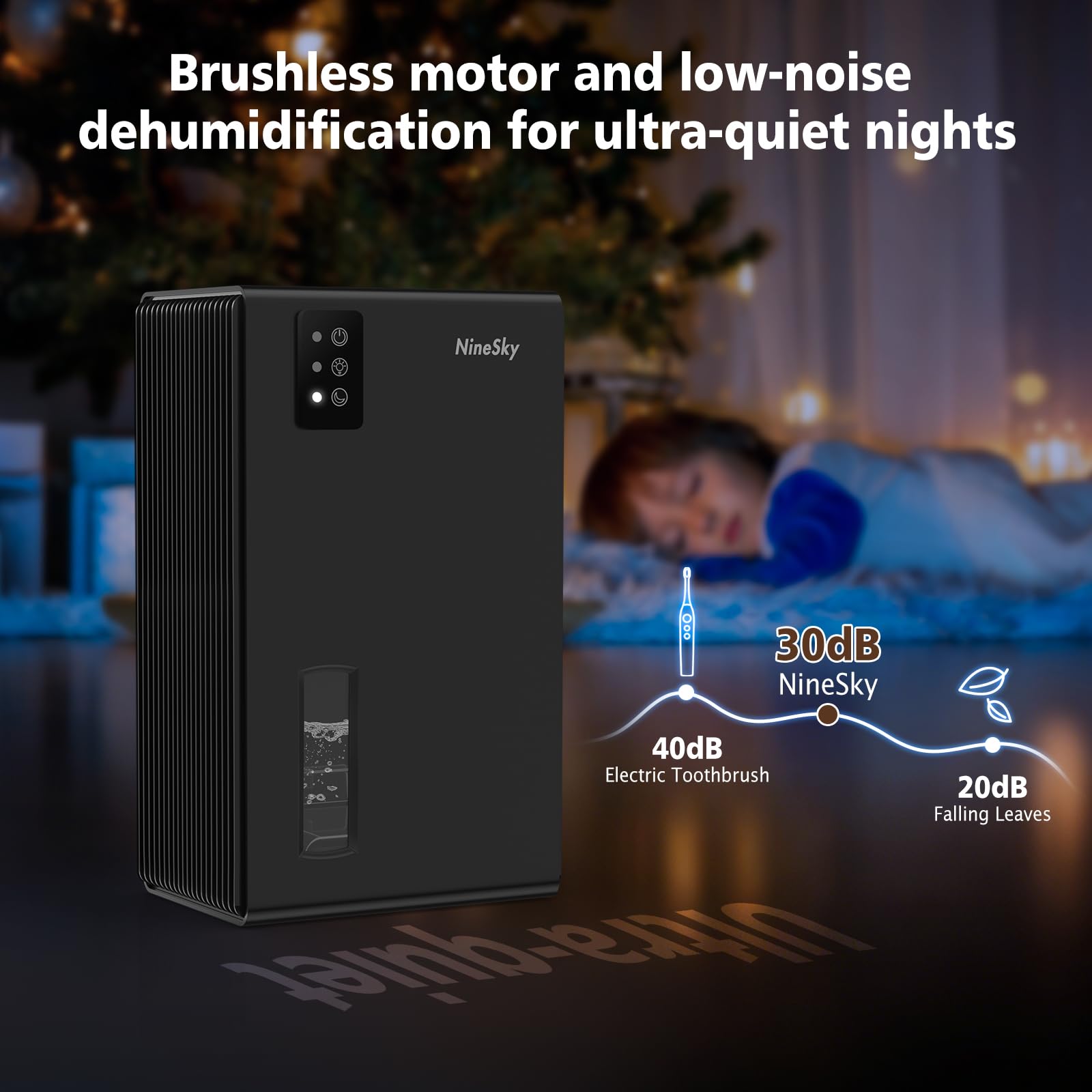 NineSky dehumidifier seven-color ambient light adds mood lighting.