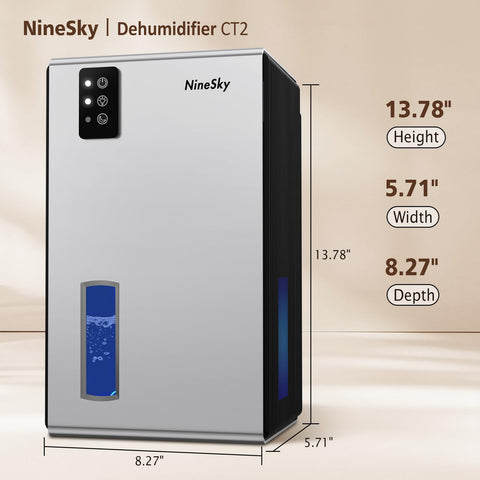 NineSky dehumidifier water tank showing 95oz capacity for extended run time.