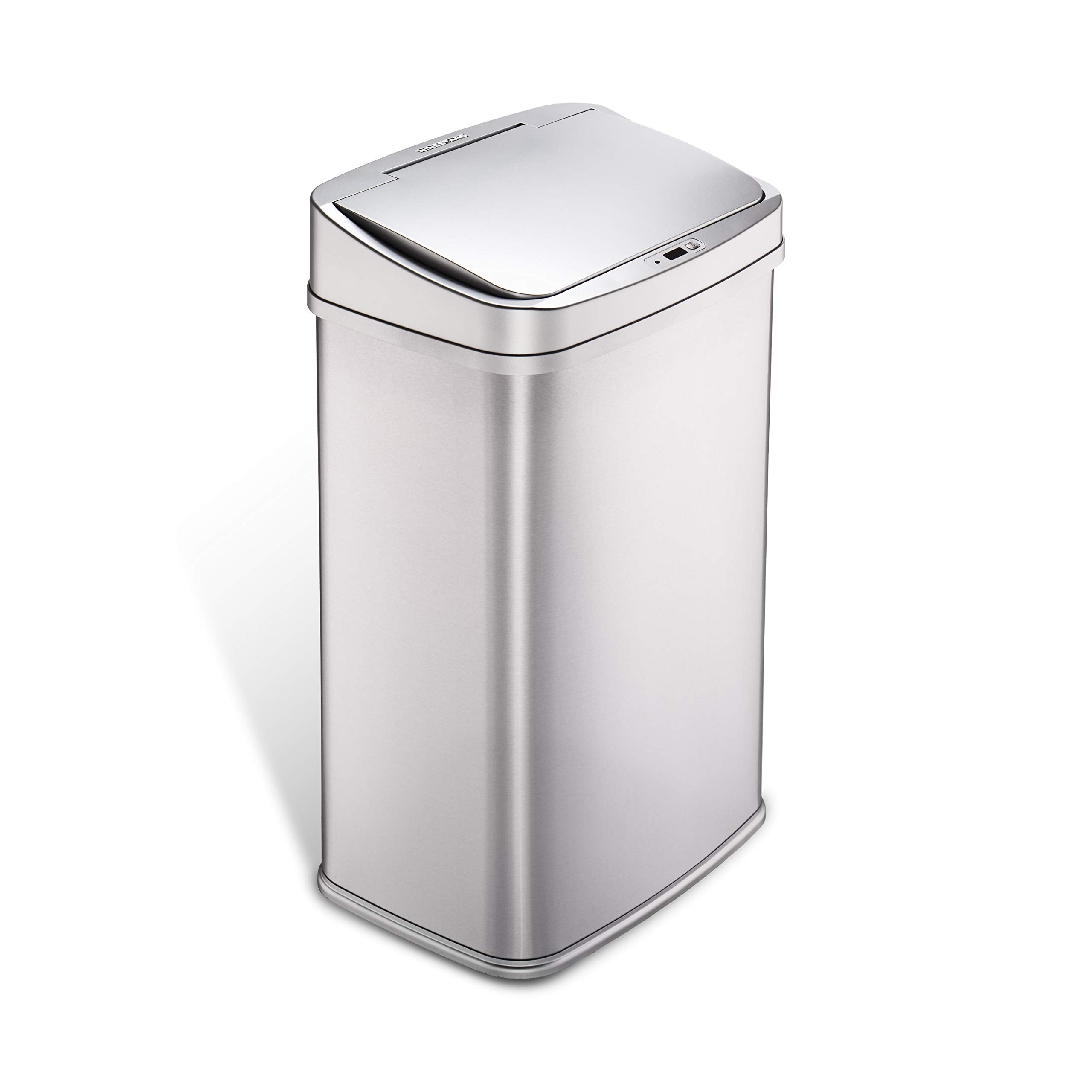 Ninestars 13-gallon motion sensor trash can activates with a wave for hands-free use.