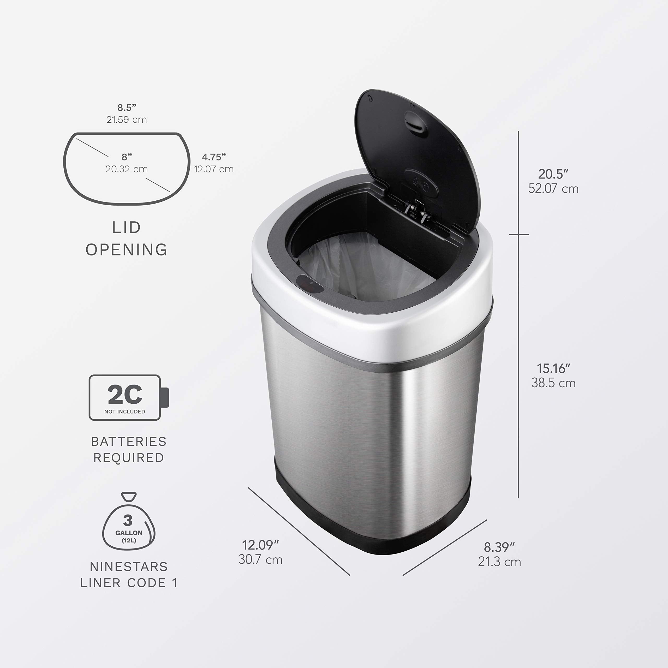 Ninestars DZT-12-9 motion sensor opens lid automatically to reduce contact.