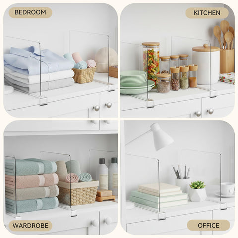 Ninonly acrylic dividers protect shelves while showcasing contents.
