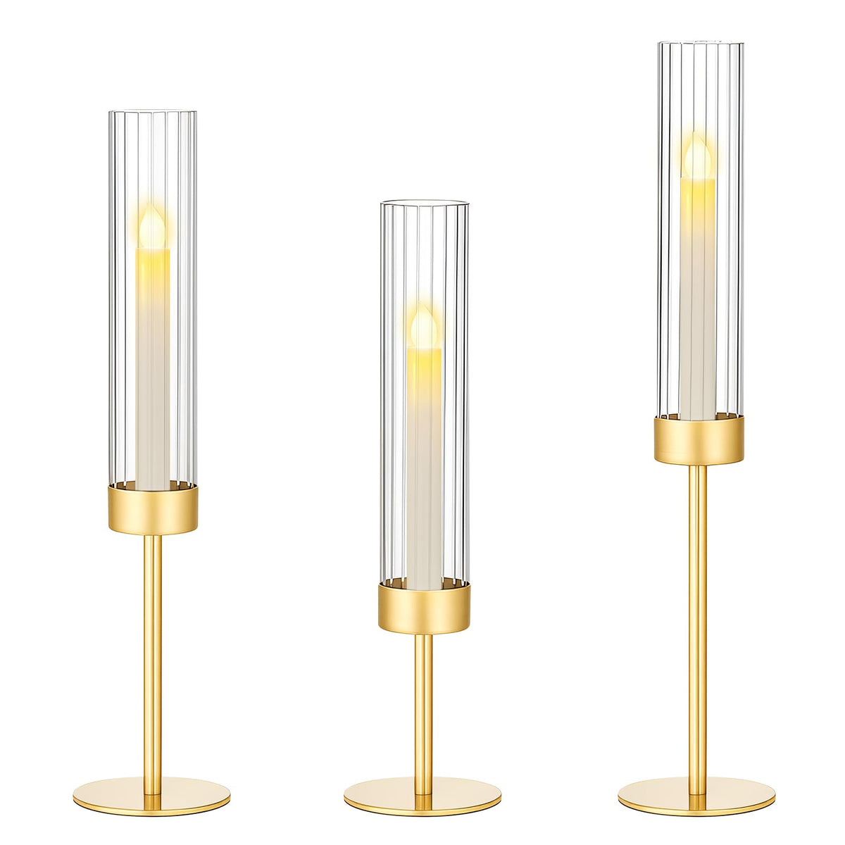 Ninonly hurricane candle holders set of 3 in tall brass design for elegant table decor.
