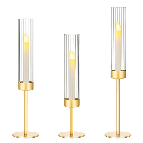 Ninonly hurricane candle holders set of 3 in tall brass design for elegant table decor.