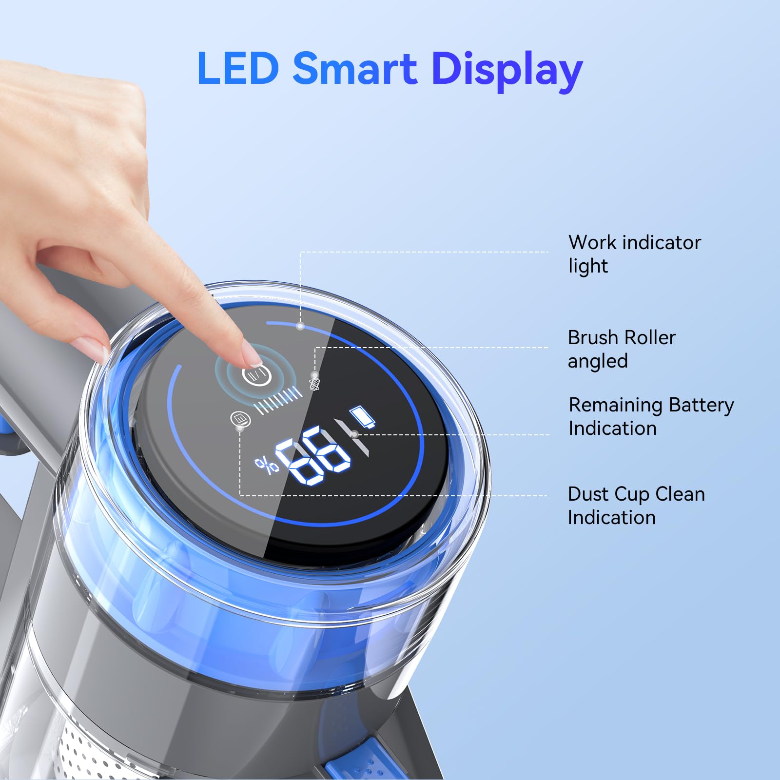 Nioga cordless vacuum shows detachable battery for extended cleaning sessions.