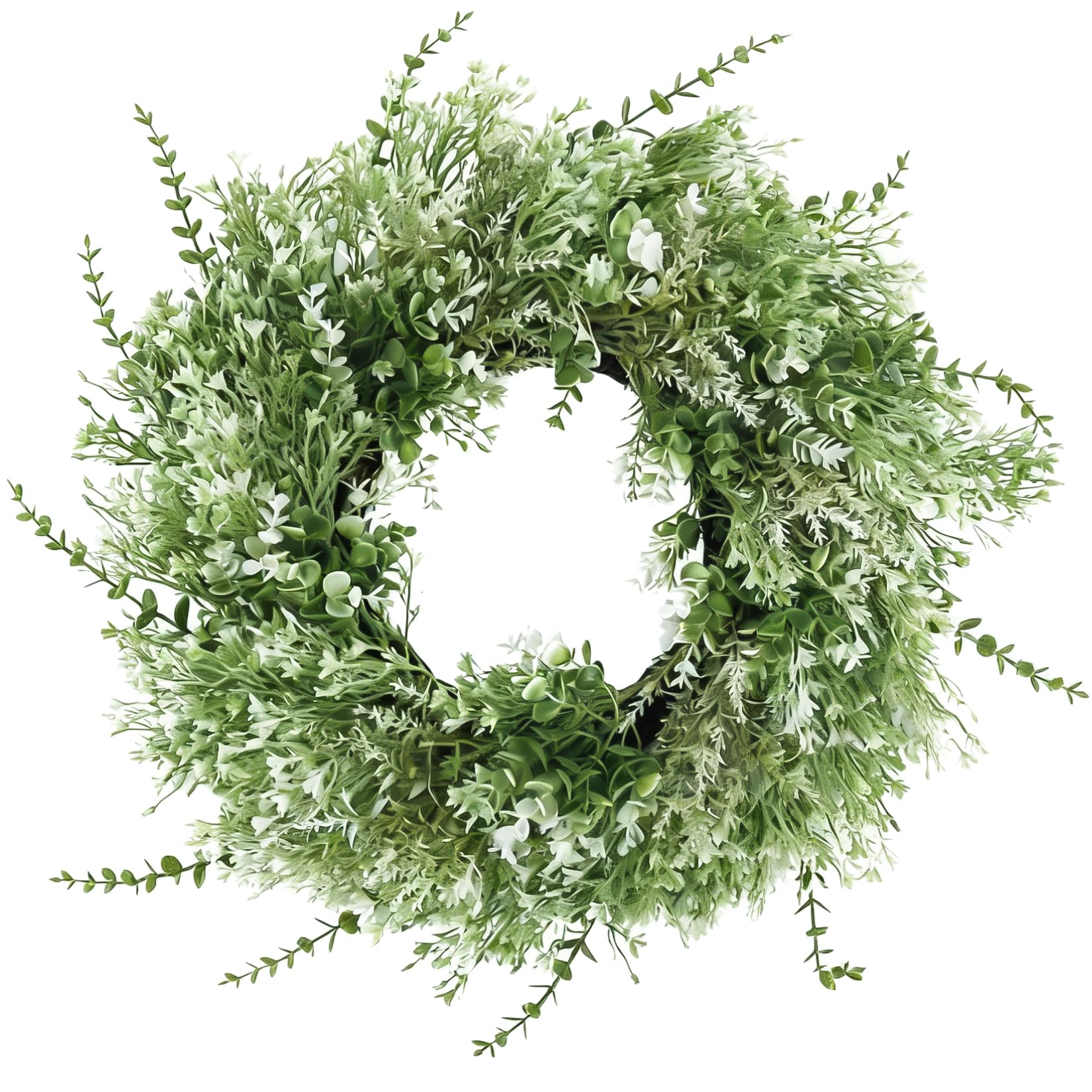 NIOPELO 26-inch eucalyptus wreath on front door adds year-round greenery.
