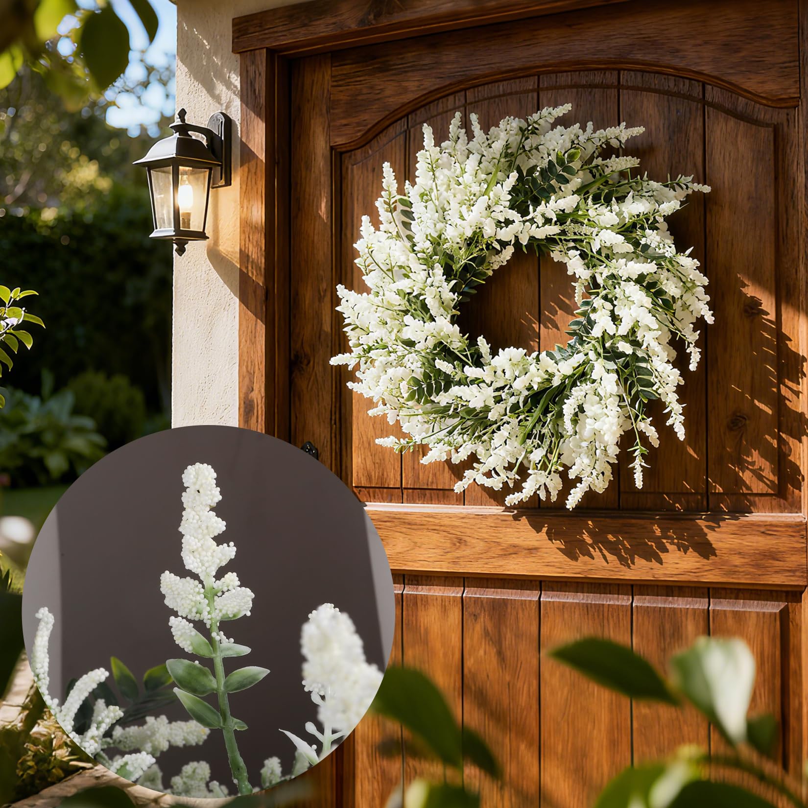 NIOPELO lavender-eucalyptus wreath showcases lush greenery detail.