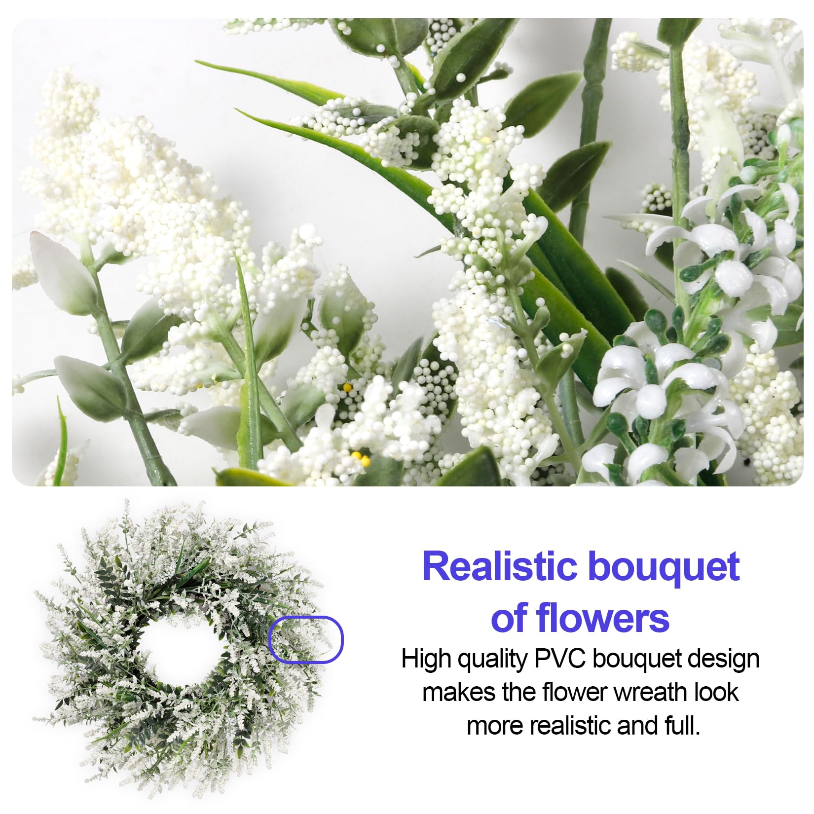 NIOPELO lavender-eucalyptus wreath with lifelike blooms enhances interior doorway ambiance.