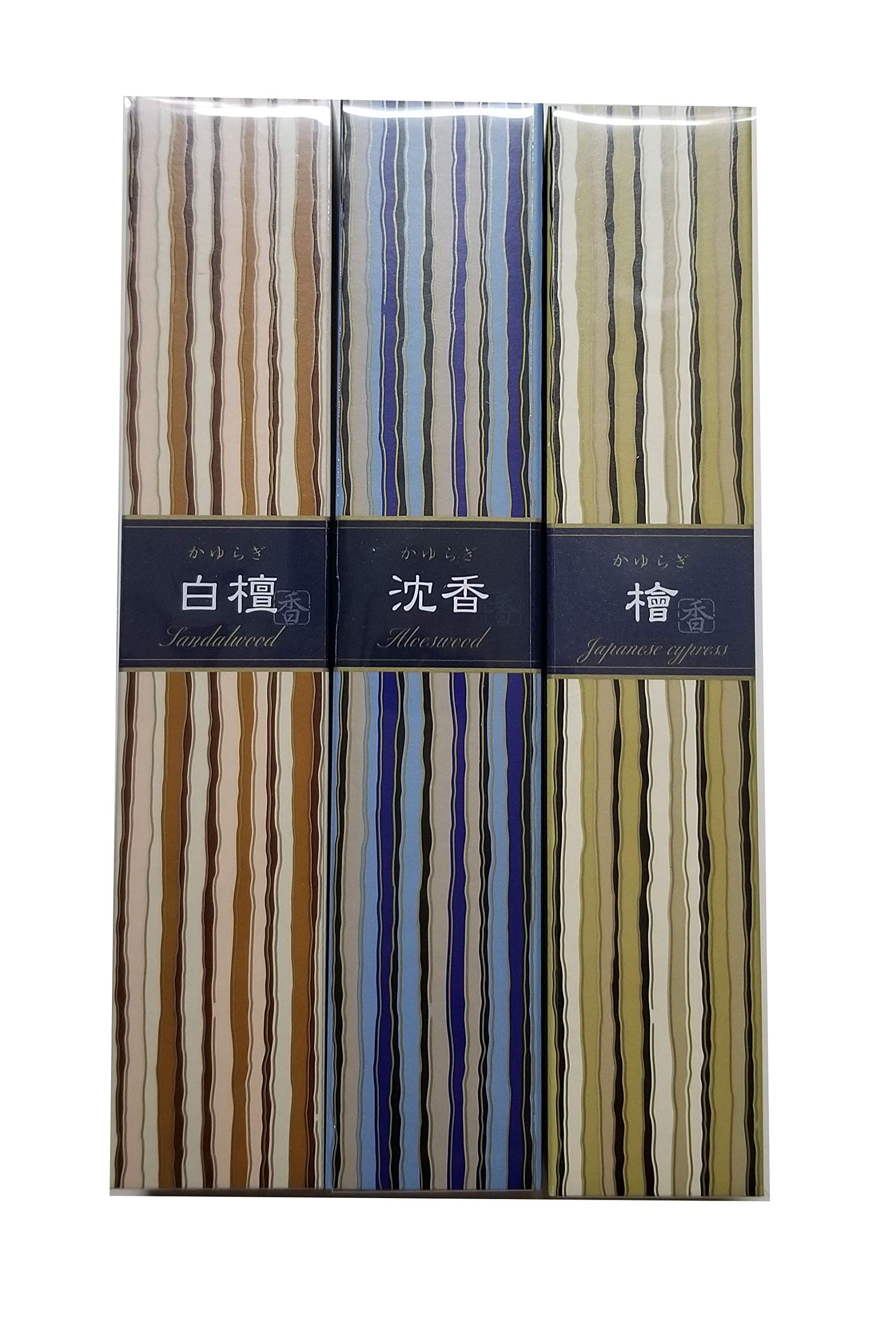 Nippon Kodo Kayuragi sandalwood incense box with 40 sticks for a warm, calming atmosphere.