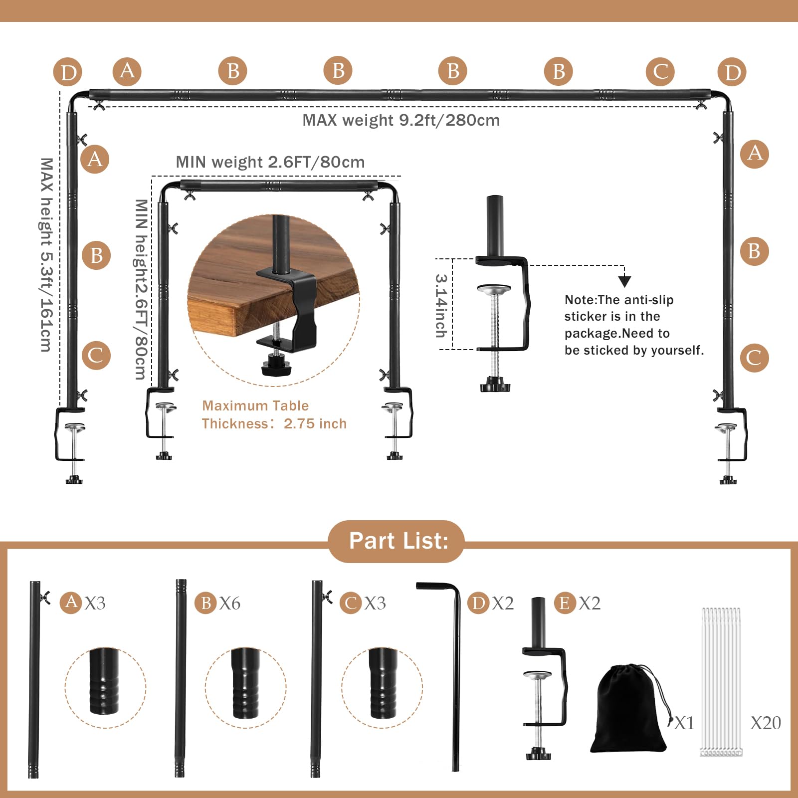 Nisoger adjustable table arch stand from 31 to 110 inches.