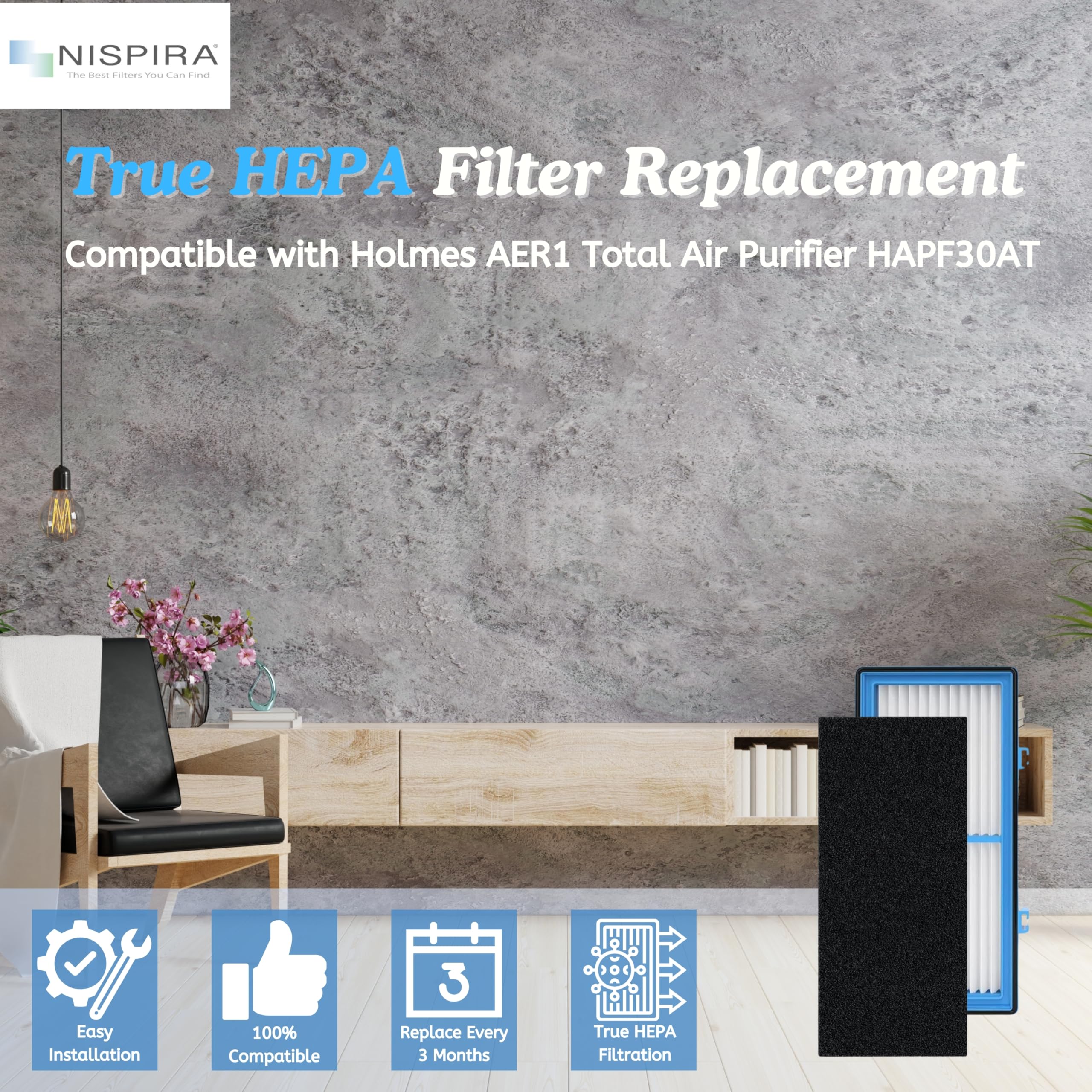 Nispira AER1 carbon booster filters close-up emphasizing odor-control potential