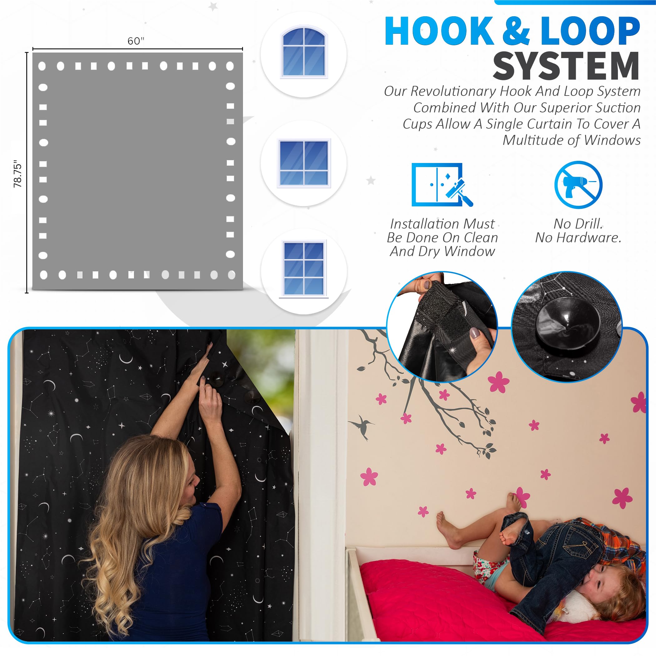 Nite Shadez quick-install fastener system speeds setup.