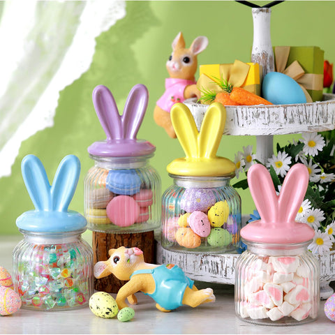 Nitial Easter bunny jar blue with ceramic lid, perfect for colorful treats
