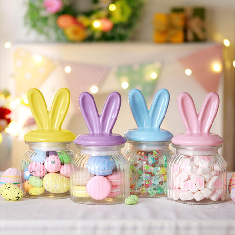 Nitial Easter bunny jar on dining table as a centerpiece