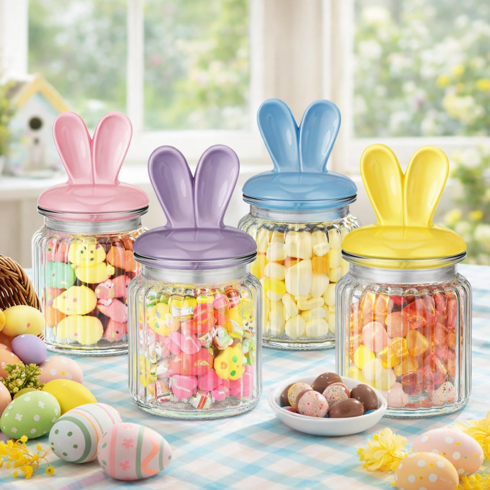 Nitial Easter bunny jar yellow with ceramic lid, ideal for spring candy storage
