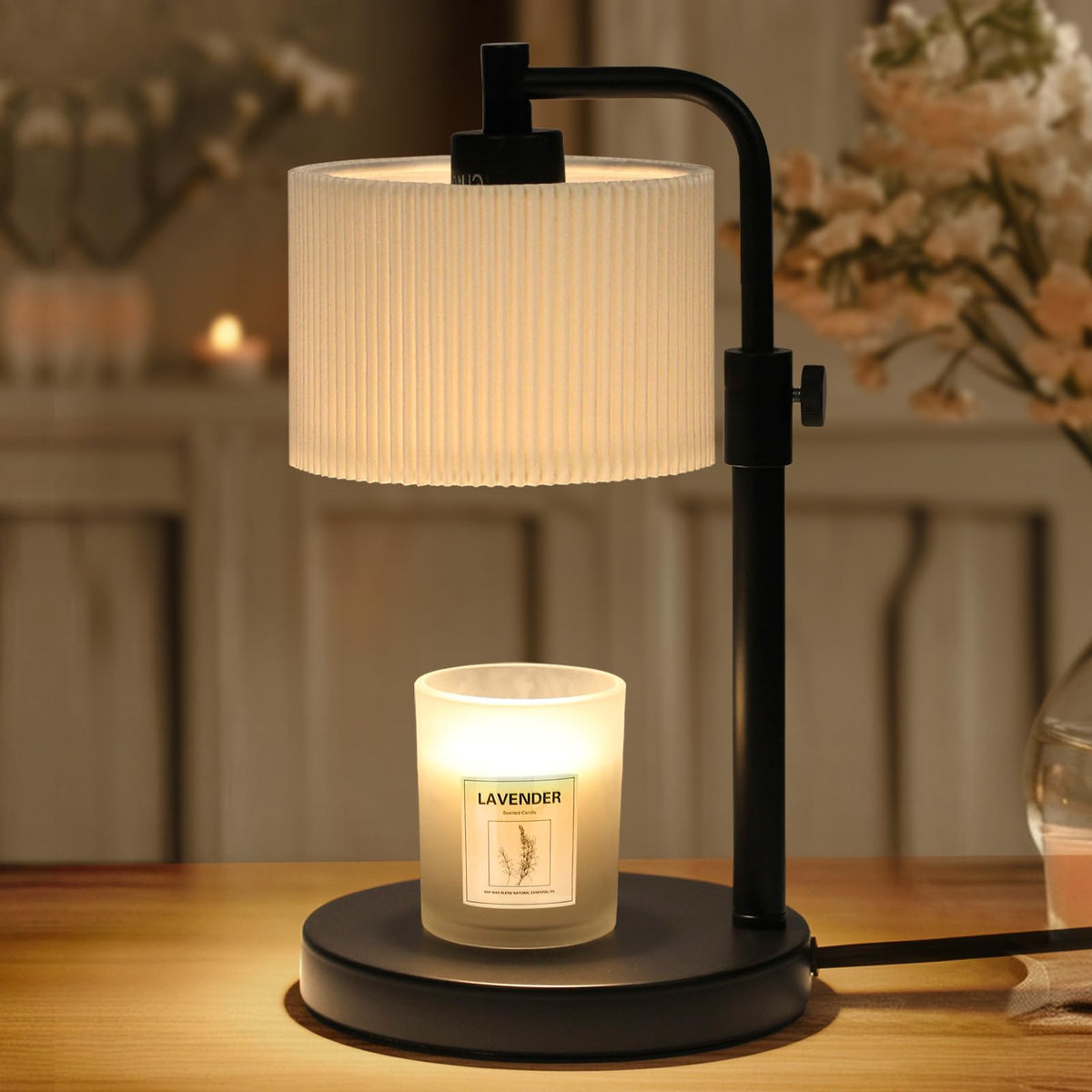 NITOWOLF Candle Warmer Lamp in black, front view, delivers warm ambiance without flame