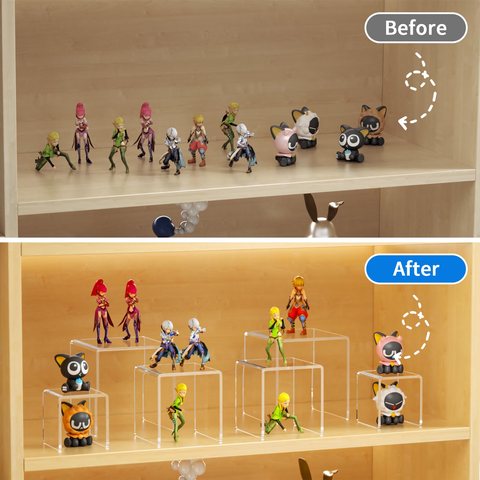 NIUBEE 7-inch acrylic riser cube provides elegant elevation for larger figures
