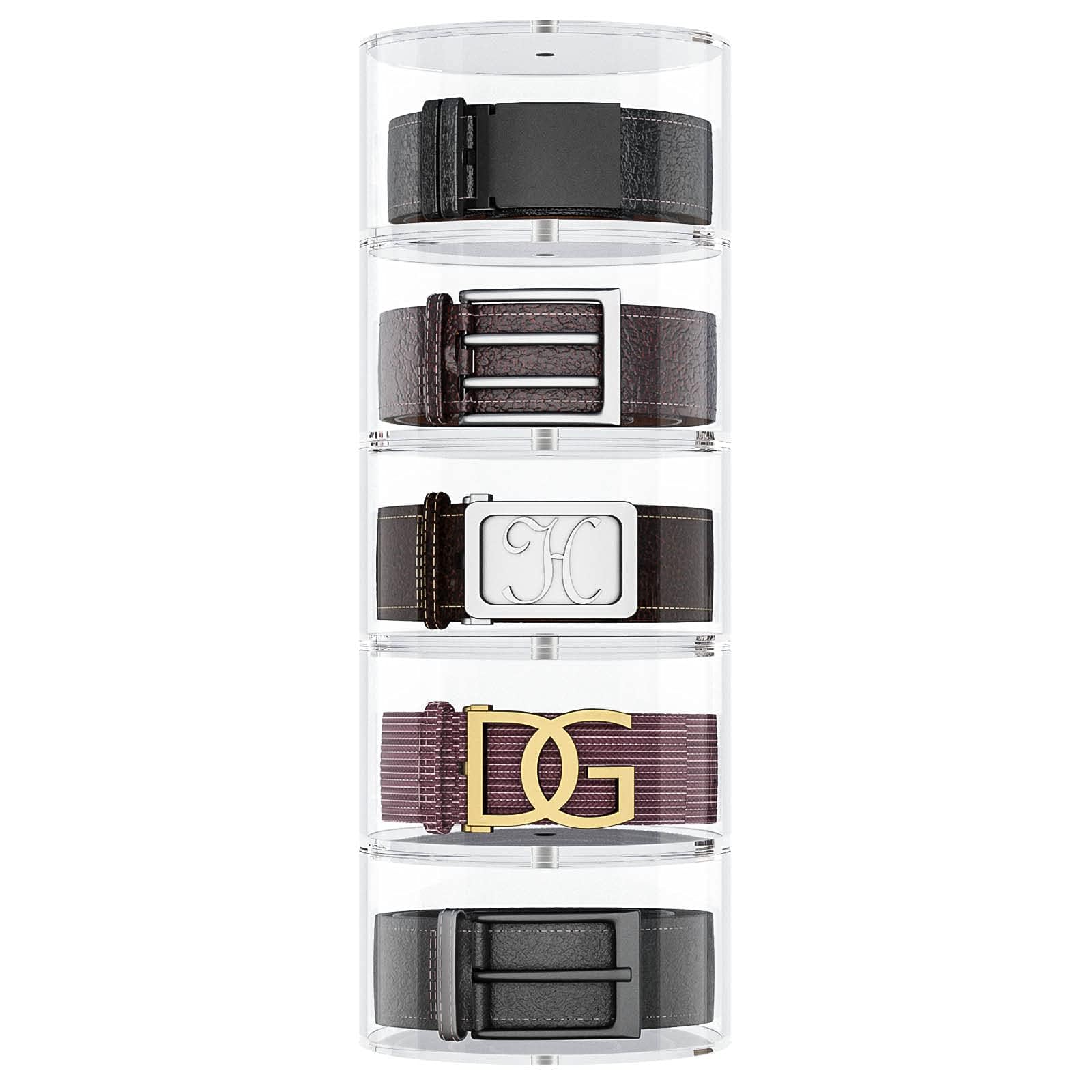 NIUBEE 5-layer belt organizer shows belts clearly in a clean display