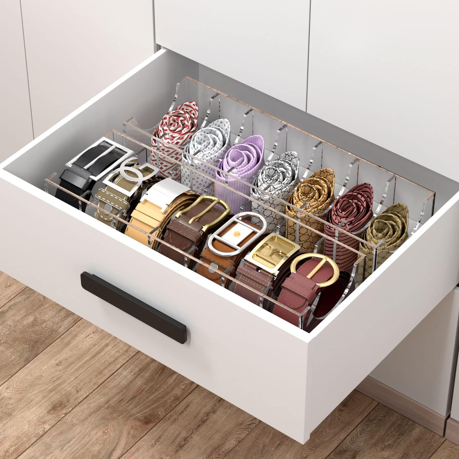NIUBEE belt organizer offers versatile storage for belts, ties, and bows.