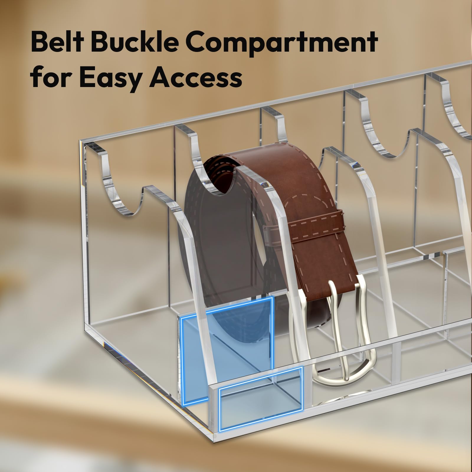 NIUBEE belt organizer with seven compartments organizes belts by length for easy selection.