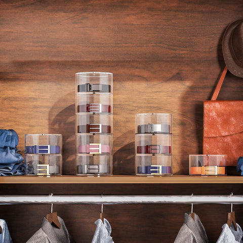 NIUBEE crystal-clear belt rack offering sturdy, premium storage.