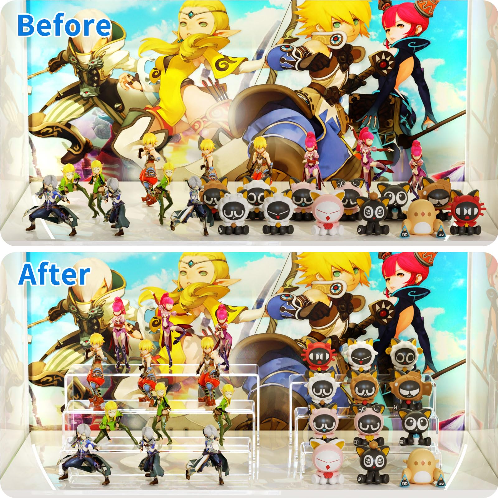 NIUBEE easy-setup risers simplify arranging a stylish display.