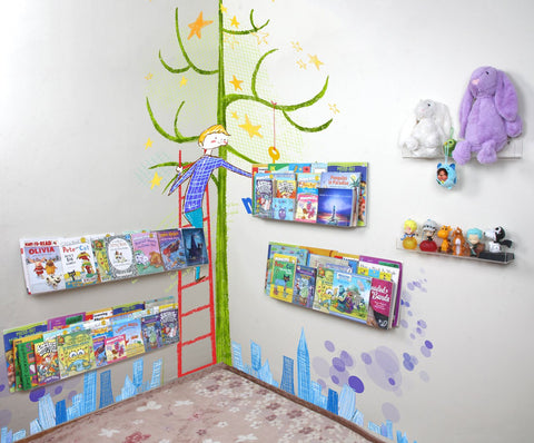 Niubee kid-friendly reading nook with organized display.