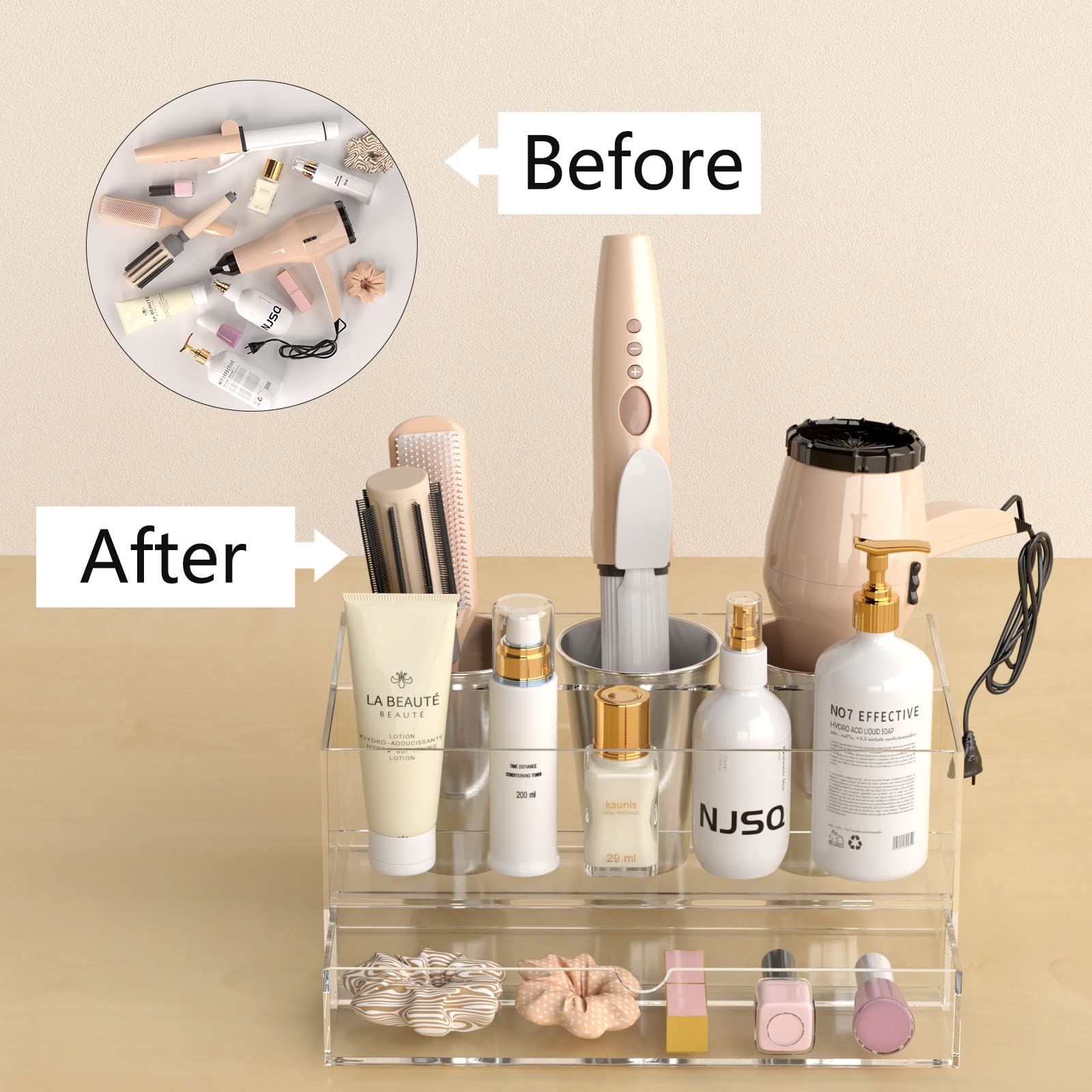 NIUBEE makeup and brushes organized for easy access during getting ready.