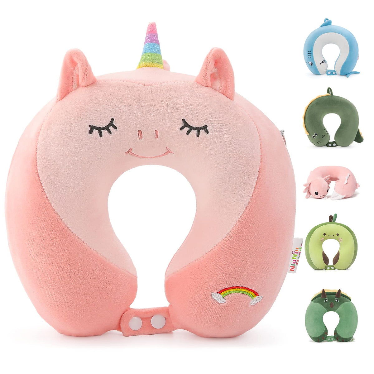 Niuniu Daddy unicorn travel pillow close-up with cozy memory foam for kid naps on flights