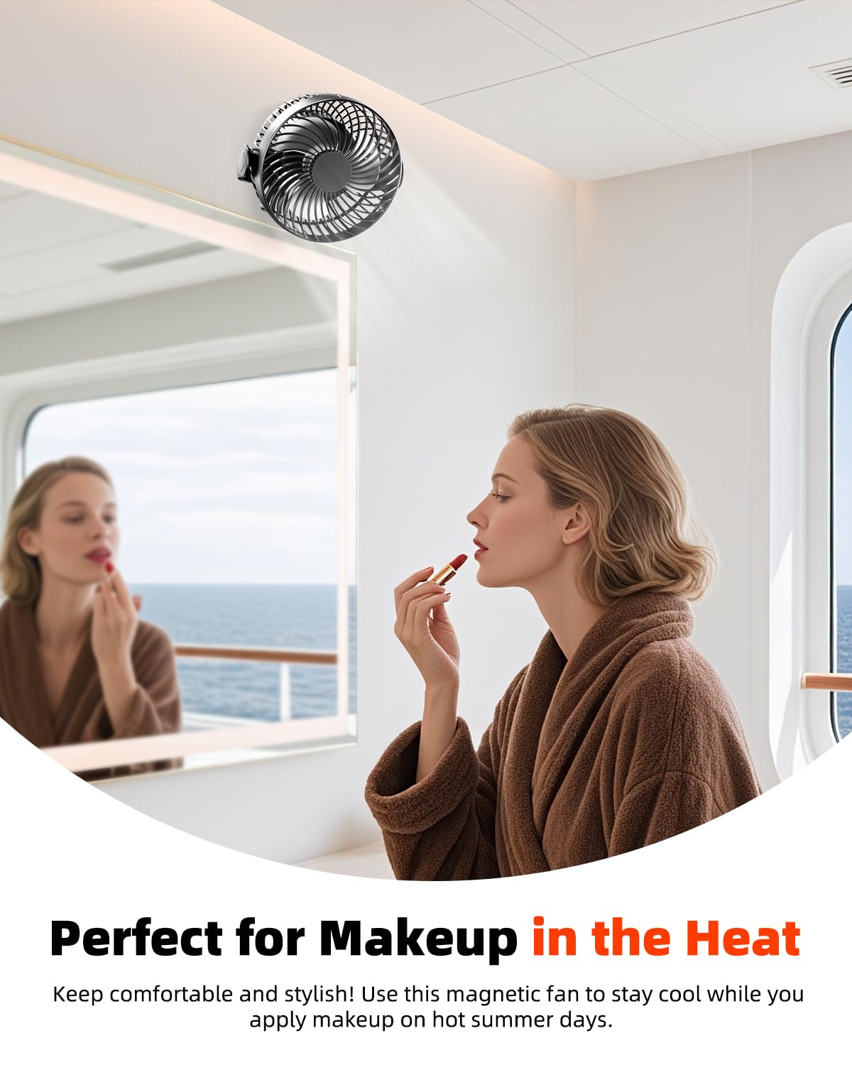 NiuWasmile cruise fan on metal surface offers stable cooling on walls and ceilings.