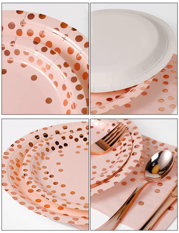 Nkaiso pink rose gold dessert plates for an elegant sweet display.