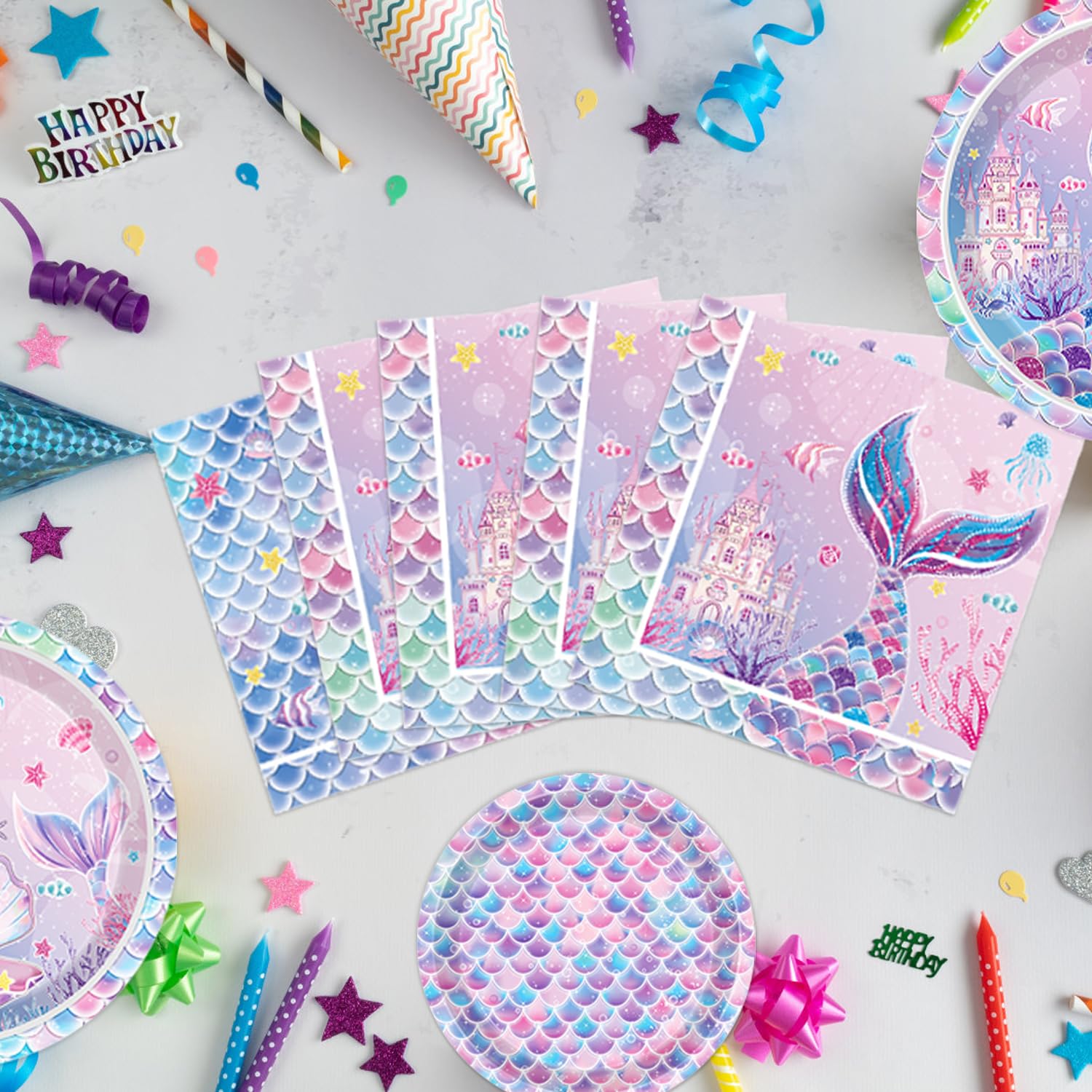 NKPDAXM mermaid banner serves as a focal point for party décor.