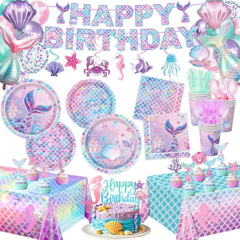 NKPDAXM mermaid birthday plates feature ocean-inspired patterns for a cohesive tablescape.