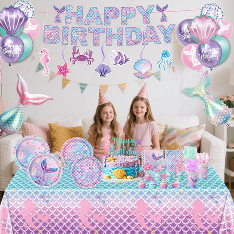 NKPDAXM mermaid tablecloths create a vivid undersea dining setting.