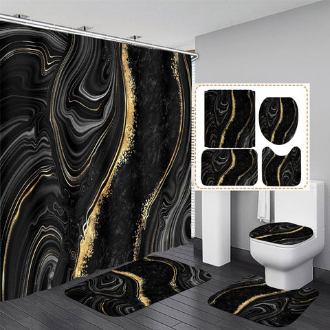 Nkzply black marble shower curtain with quick-dry waterproof fabric