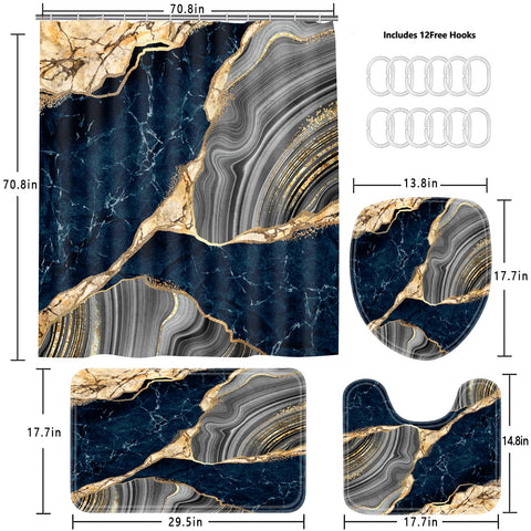 Nkzply blue marble u shaped rug adds warmth and footprint protection.