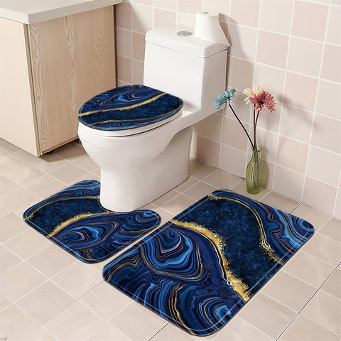 Nkzply blue marble U-shaped rug for toilet area