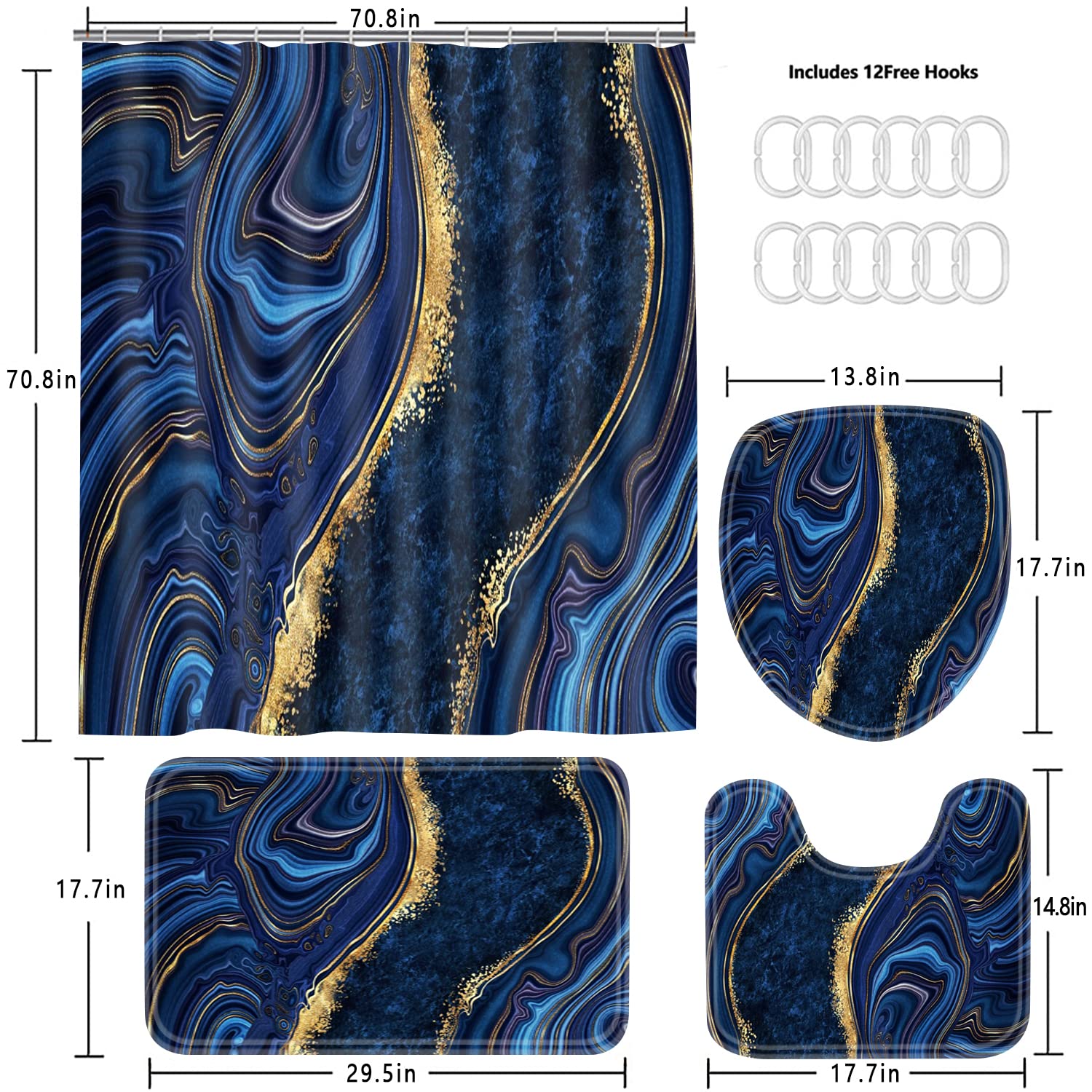 Nkzply blue marble weighted bottom hem helps curtain drape