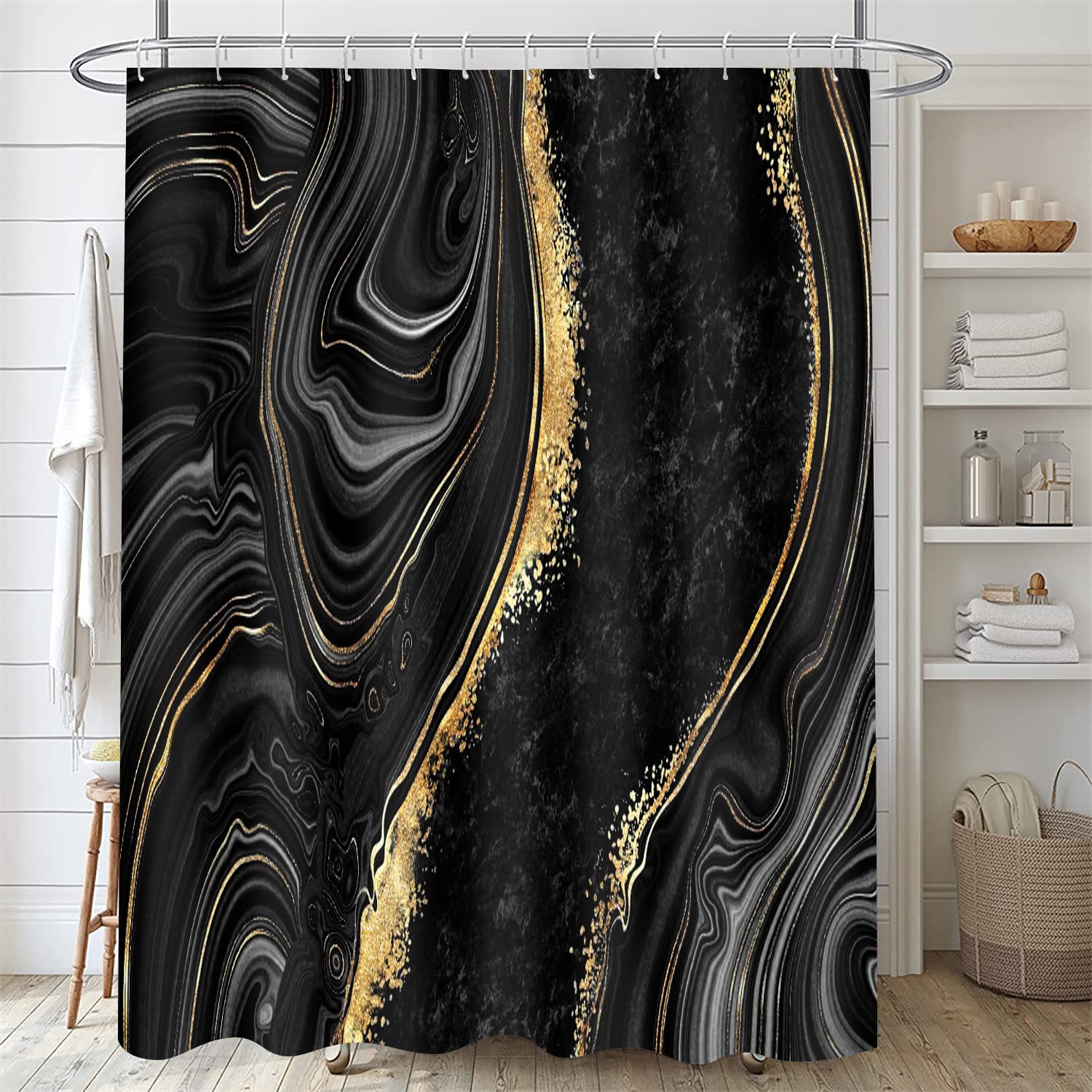 Nkzply gold bathroom rug set showing plush texture and non-slip backing