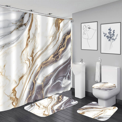 Nkzply white marble shower curtain pattern detail showing vibrant colors and fade resistance