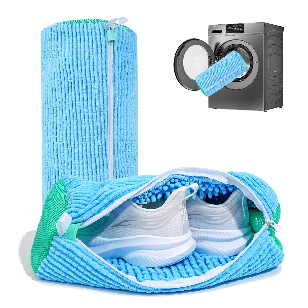 NMQHPA shoe washing bag blue 2pc front view for gentle sneaker cleaning.