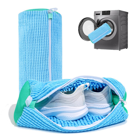 NMQHPA shoe washing bag blue 2pc front view for gentle sneaker cleaning.