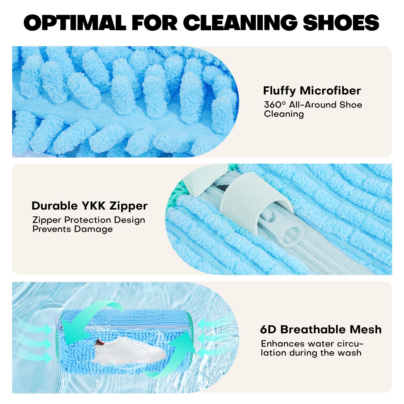 NMQHPA shoe washing bag durable-material-zipper protects washer while cleaning.