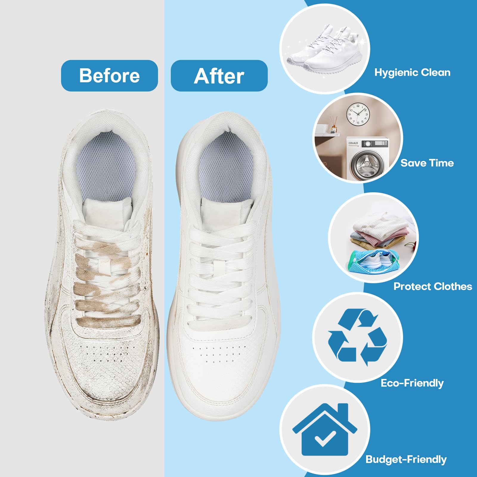 NMQHPA shoe washing bag inside washer keeps shoes protected during wash.