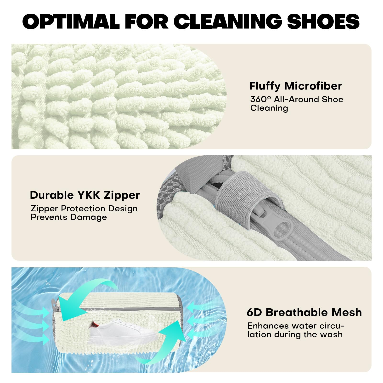 NMQHPA shoe washing bag features invisible zipper for safe washing.