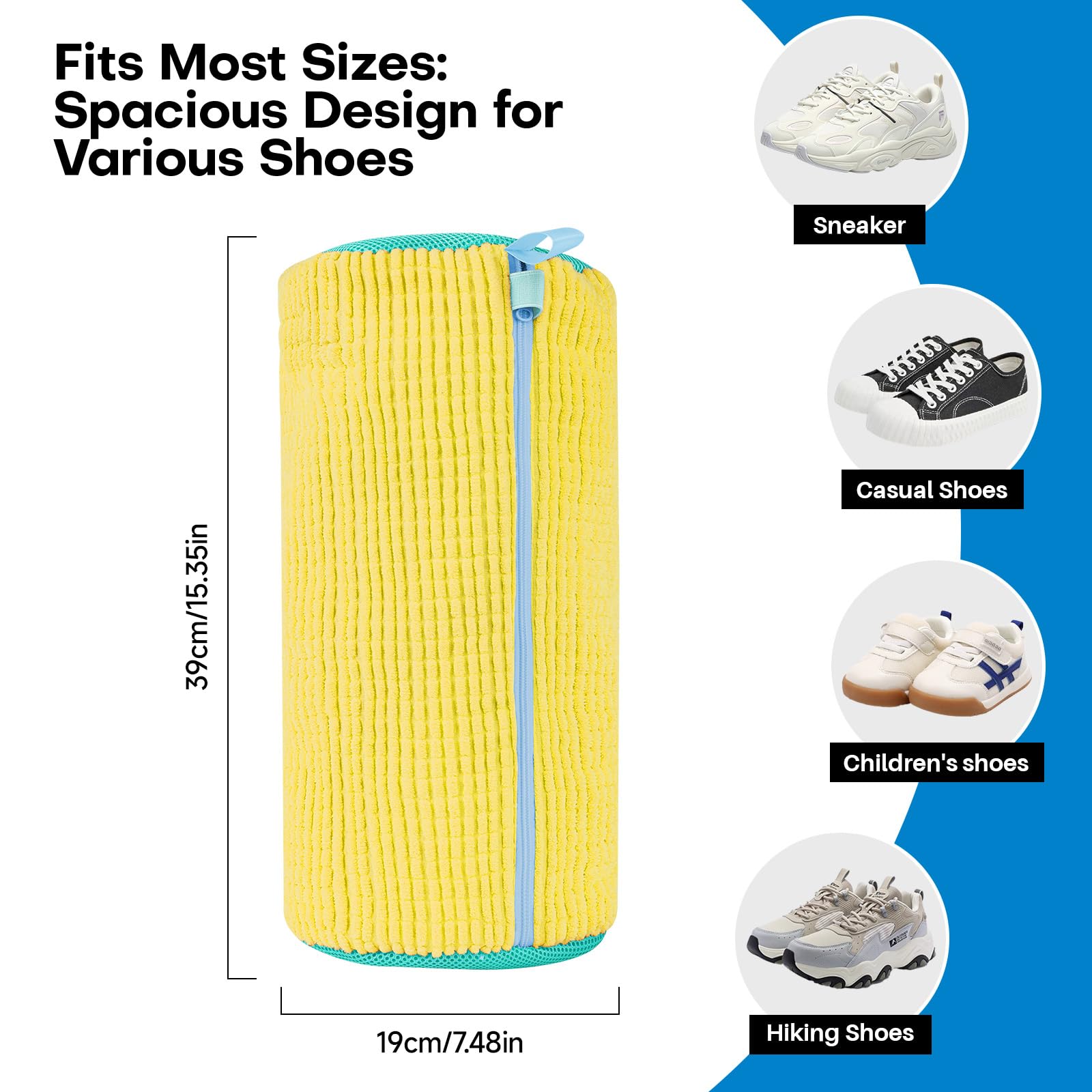 NMQHPA yellow bag used inside washer or dryer for hands-free washing.