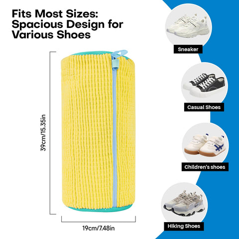 NMQHPA yellow bag used inside washer or dryer for hands-free washing.