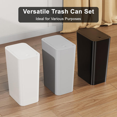 N. NETDOT slim trash can set on counter, easy to clean.